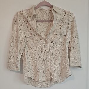 Women's Cream Lace Button-Up Top